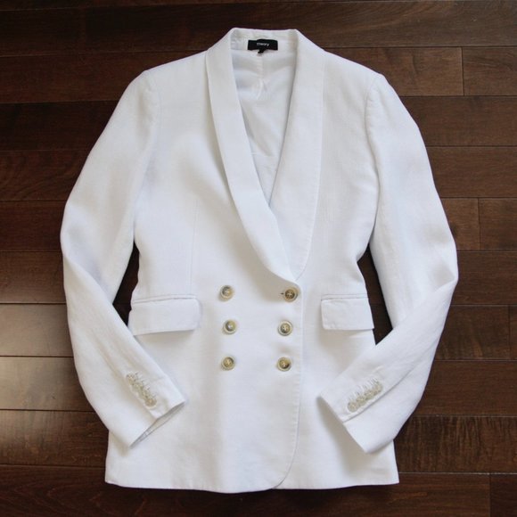 Theory Shawl Collar Double-Breasted Integrate White Linen Blazer Jacket Ladies 2 - Picture 2 of 11